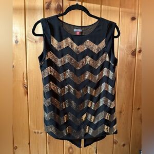 Vince Camuto Black and Gold Sequin Tank Top